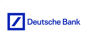 Das Bild zeigt das Logo der Deutschen Bank, bestehend aus einem blauen Quadrat mit einer diagonalen Linie darin und dem Wort „Deutsche Bank“ in blauer Schrift daneben.